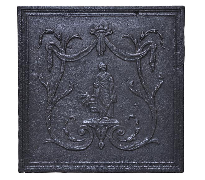 Antique cast iron fireback with peasant woman decor-0