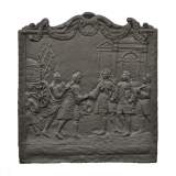 Antique cast iron fireback depicting the meeting between the King of France and of Spain