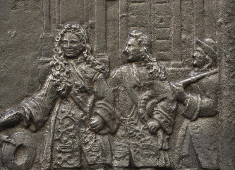 Antique cast iron fireback depicting the meeting between the King of France and of Spain-2