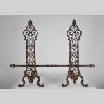 Important pair of wrought iron andirons, 19th century