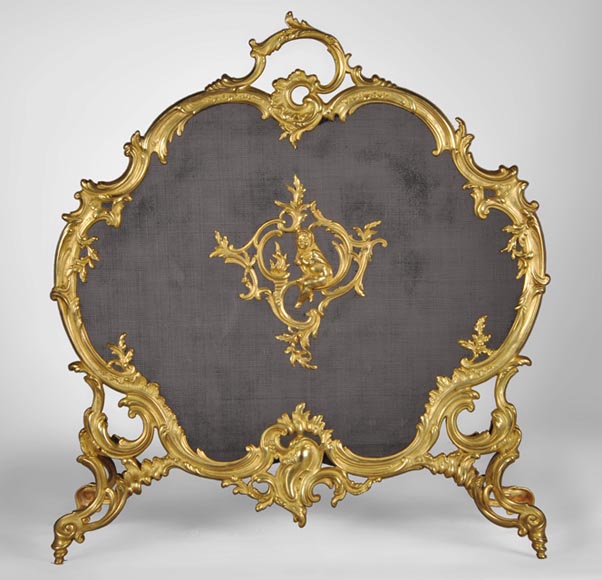Antique Louis XV style gilt bronze fire screen with a Winter Allegory-0