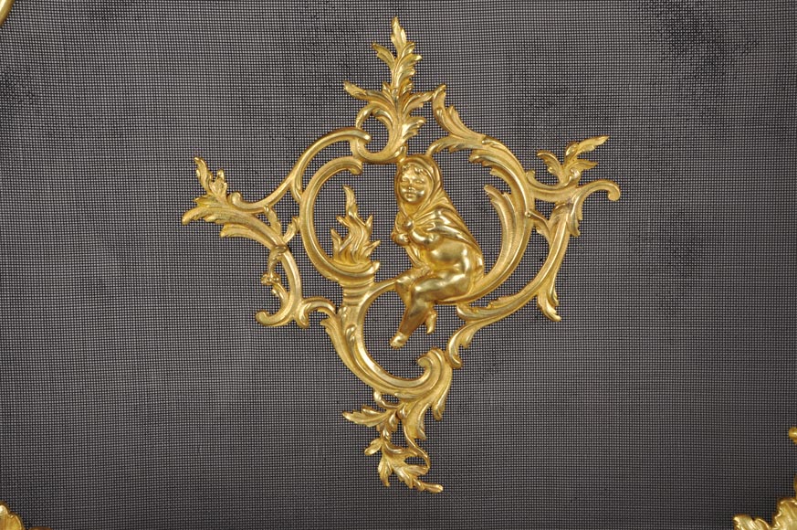 Antique Louis XV style gilt bronze fire screen with a Winter Allegory-1