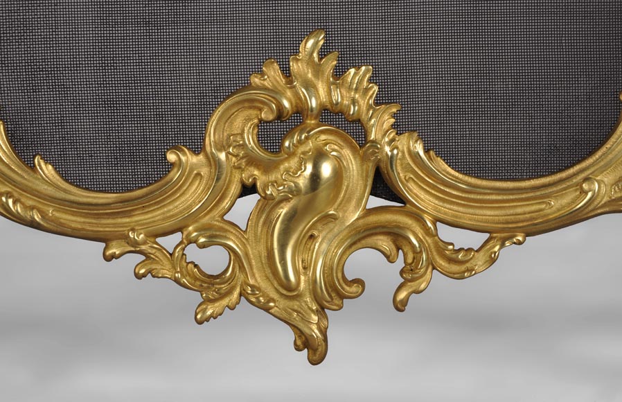 Antique Louis XV style gilt bronze fire screen with a Winter Allegory-3