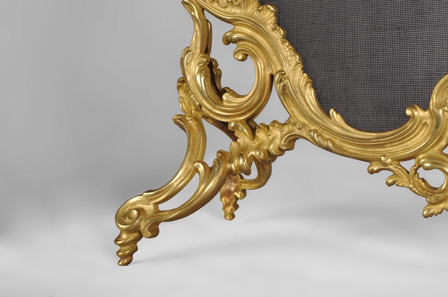Antique Louis XV style gilt bronze fire screen with a Winter Allegory-4
