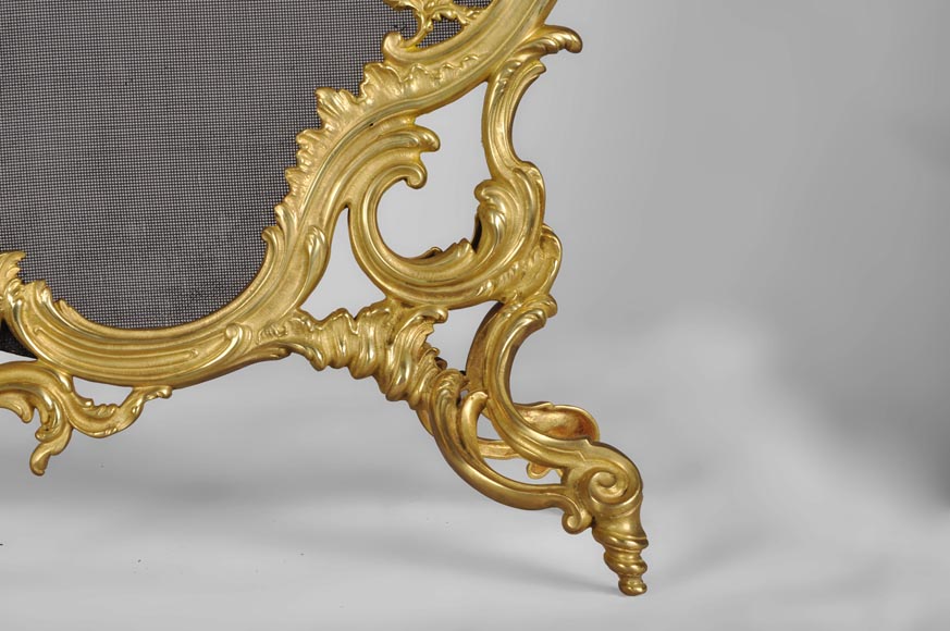 Antique Louis XV style gilt bronze fire screen with a Winter Allegory-5