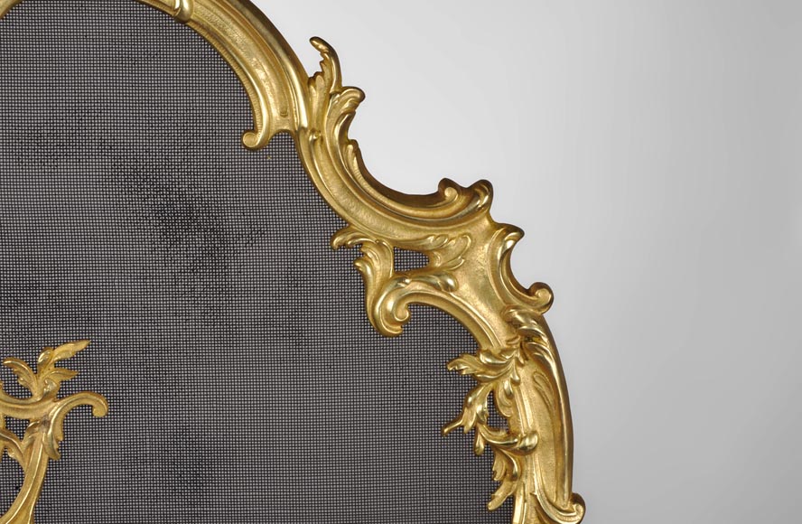 Antique Louis XV style gilt bronze fire screen with a Winter Allegory-6