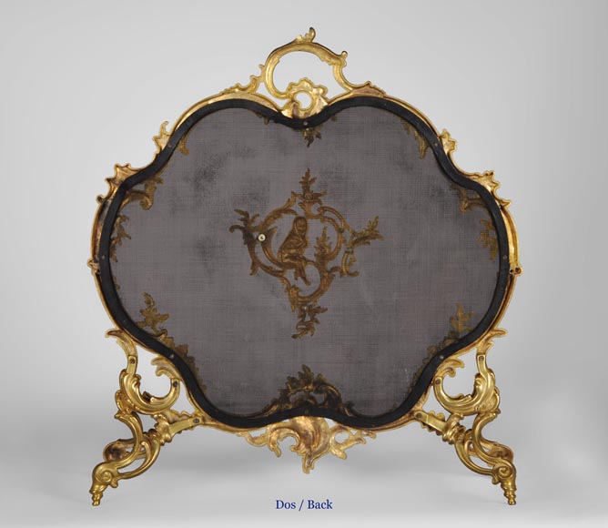 Antique Louis XV style gilt bronze fire screen with a Winter Allegory-9
