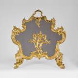 Antique Louis XV style gilt bronze fire screen with playing children, 19th century