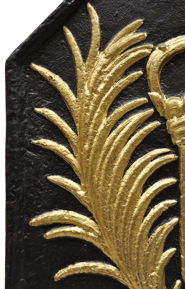Large antique cast iron fireback with France coat of arms, gilded with gold leaf-2