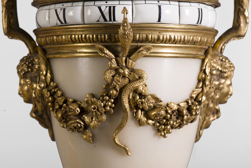 Rare Louis XVI style clock with turning dial with young shepherdess decor, Statuary marble and gilt bronze-5