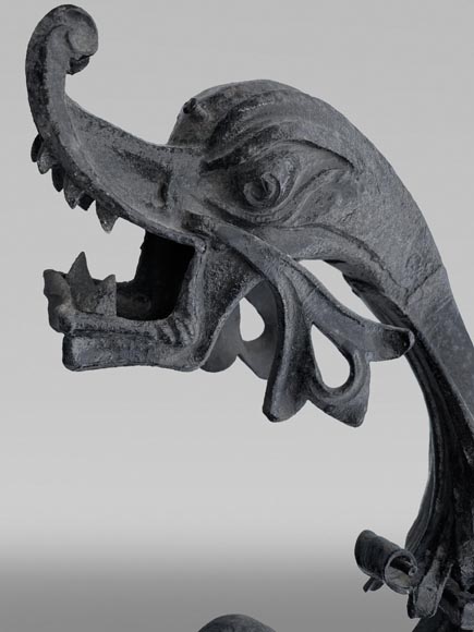 Wrought iron bracket with winged chimera decoration-3