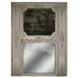 Antique Regence style overmantel mirror with a painting representing a gallant scene