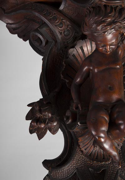 Pair of applied consoles in carved walnut with putti decor, Napoleon 3 period-3