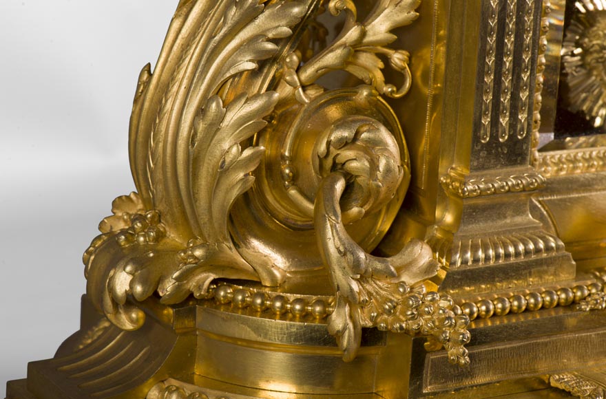 Important Louis XVI style gilt bronze clock with solar mask, Napoleon 3 period-7