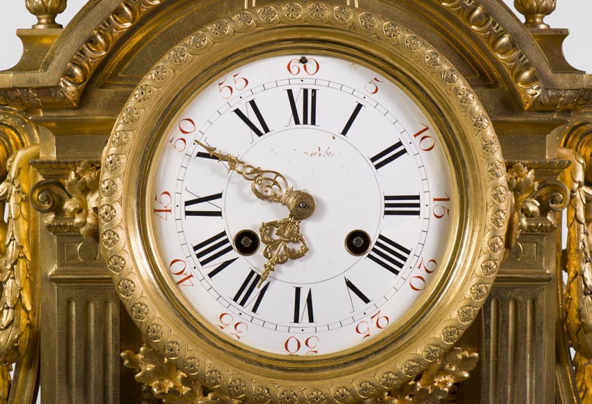 Important Louis XVI style gilt bronze clock with solar mask, Napoleon 3 period-8