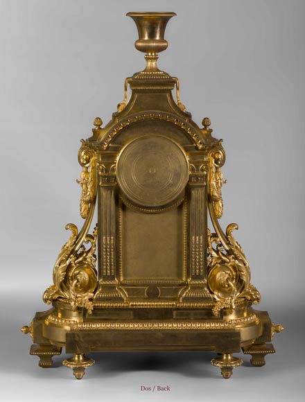 Important Louis XVI style gilt bronze clock with solar mask, Napoleon 3 period-9