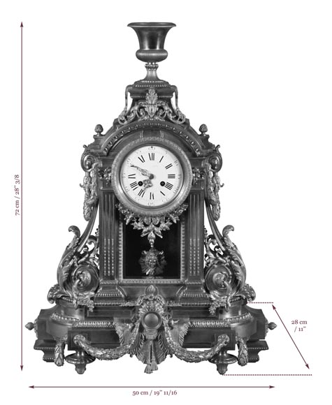 Important Louis XVI style gilt bronze clock with solar mask, Napoleon 3 period-10