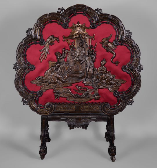 Maison MARNYHAC (att. to) - Antique Chinese style firescreen in brown patina bronze, second half of the 19th century-0