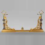 Pair of Napoleon III style andirons in gilt bronze with enamelled decoration