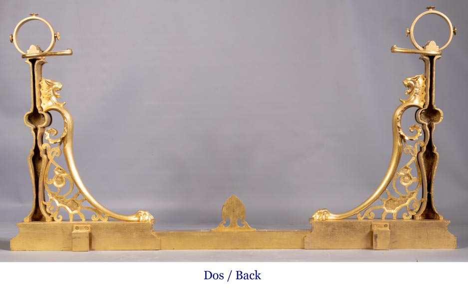 Pair of Napoleon III style andirons in gilt bronze with enamelled decoration-10