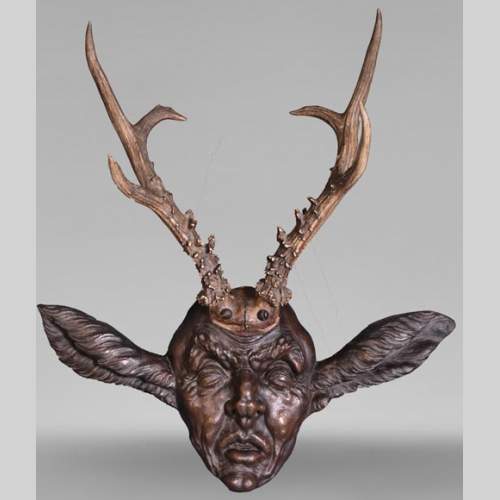 STEINER Hermann (1878-1963) carved wooden and deer antler faun mask