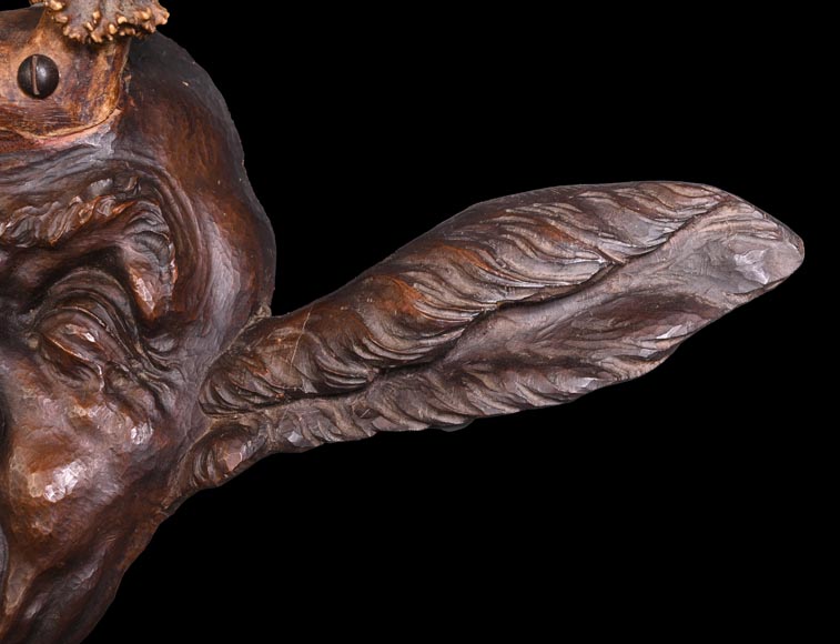 STEINER Hermann (1878-1963) carved wooden and deer antler faun mask-3