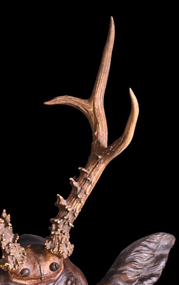 STEINER Hermann (1878-1963) carved wooden and deer antler faun mask-4