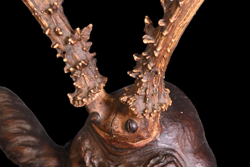 STEINER Hermann (1878-1963) carved wooden and deer antler faun mask-5