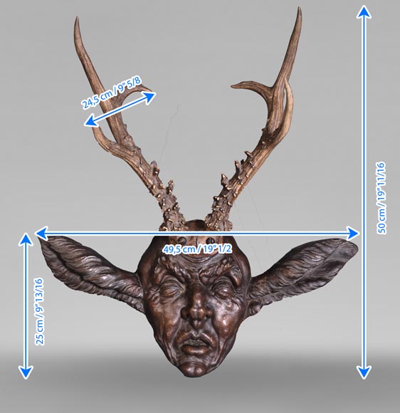 STEINER Hermann (1878-1963) carved wooden and deer antler faun mask-7