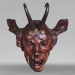 STEINER Hermann (1878-1963) faun mask in carved wood and ibex horns