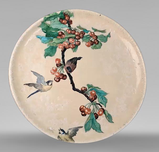 Théodore DECK (ceramist) and Éléonore ESCALLIER (painter), dish with tits-0