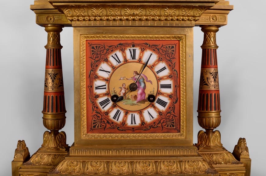 Porcelain and gilded bronze clock set with griffin-3