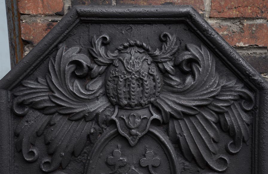 Antique 18th-century fireback with the coat of arms of the Fontaine de Biré family-1