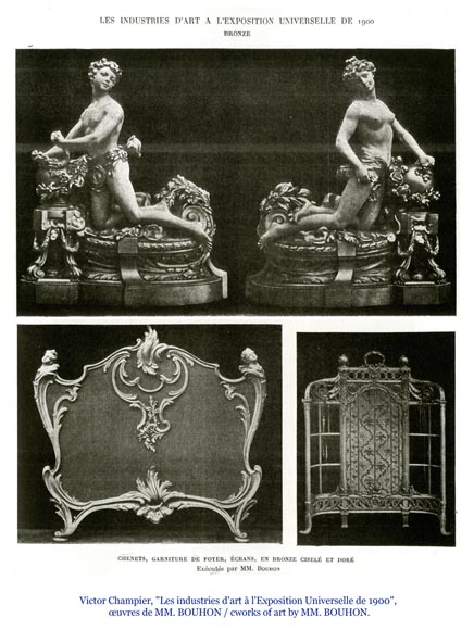 François LINKE (1855-1946) and BOUHON Frères - Gilt bronze firescreen adorned with espagnolettes and attributes of love