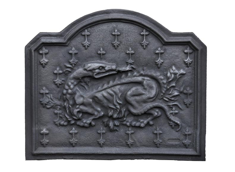 Cast iron fireback with the Salamander of King Francis Ist-0