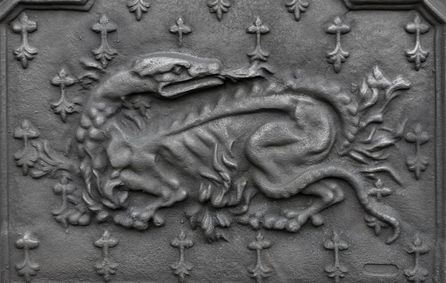 Cast iron fireback with the Salamander of King Francis Ist-1