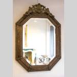 Beautiful octagonal Napoleon 3 mirror with beveled glass, wood, bronze and golden brass inlays