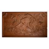 Antique carved oak wood panel decorated with trophies of arms, 19th century
