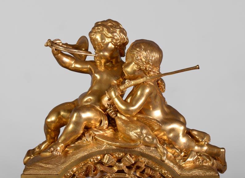 Maison DENIERE - Napoléon III style fireplace insert, in marble and gilded bronze, with children-3