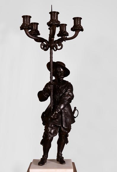 Alfred Émile O'Hara de Nieuwerkerke - Equestrian statue of William the Silent, Prince of Orange Nassau and two candelabras with halberdiers after Carlo Marochetti.-9