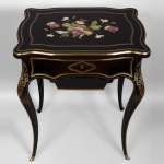 Julien-Nicolas RIVART (1802-1867) - Sewing table in blackened pearwood decorated of wild flowers in porcelain marquetry