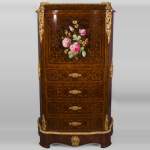 Julien-Nicolas RIVART (1802-1867) - Chiffonier Secretary desk  in wood and porcelain marquetry Decorated of blooming roses