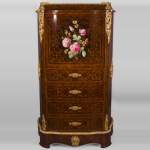 Julien-Nicolas RIVART (1802-1867) - Chiffonier Secretary desk  in wood and porcelain marquetry Decorated of blooming roses