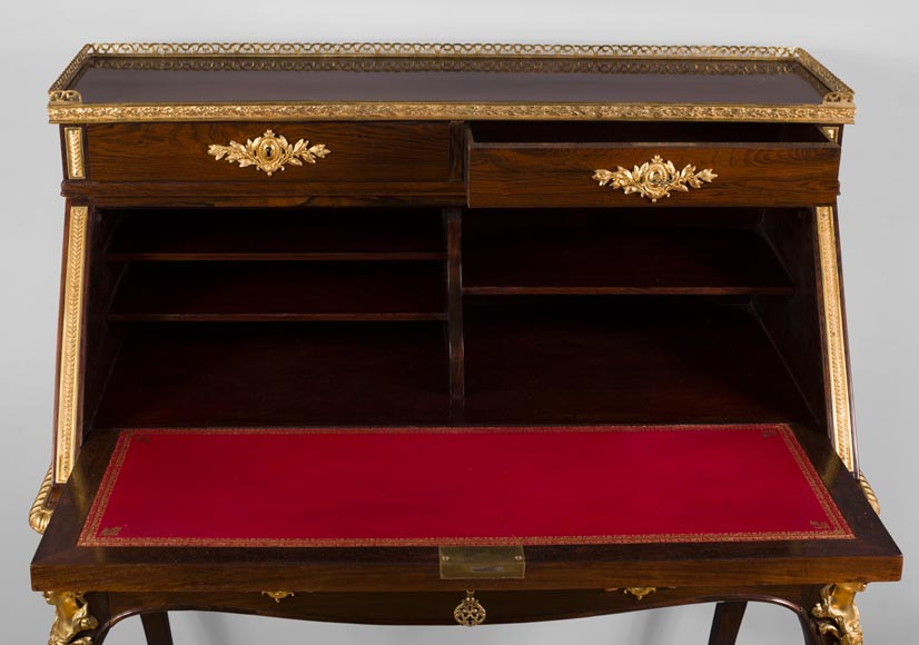 Julien-Nicolas RIVART (1802-1867) - Writing desk with gilt bronze espagnolettes and porcelain marquetry decoration-4