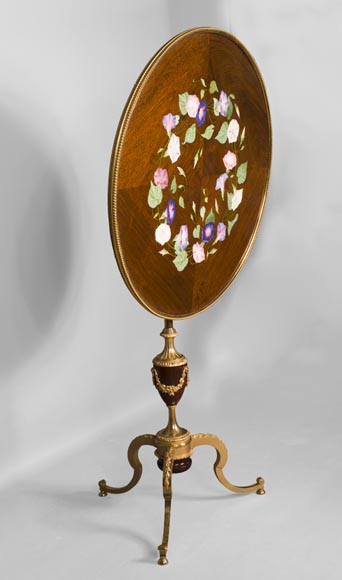 TAHAN Manufactory and Julien-Nicolas RIVART (1802-1867) - Graceful tip-up pedestal table decorated of morning glories in porcelain marquetry-4