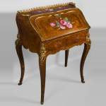 Alphonse GIROUX et cie and Julien-Nicolas RIVART (1802-1867) - Gorgeous writing desk with espagnolettes and decoration of roses in porcelain inlays