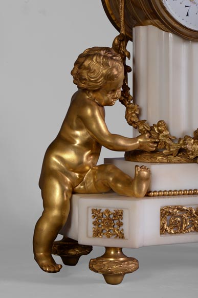 Louis XVI style little clock with putti by Perrineau-8