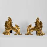 Superb pair of Louis XV period gilt bronze andirons with putti blowing soap bubbles, 18th-century original gilt