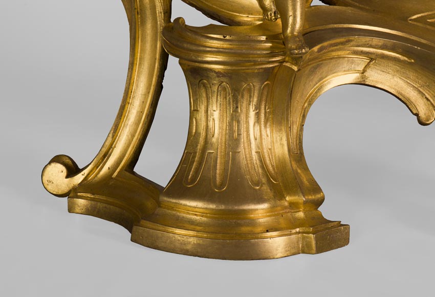 Superb pair of Louis XV period gilt bronze andirons with putti blowing soap bubbles, 18th-century original gilt-4