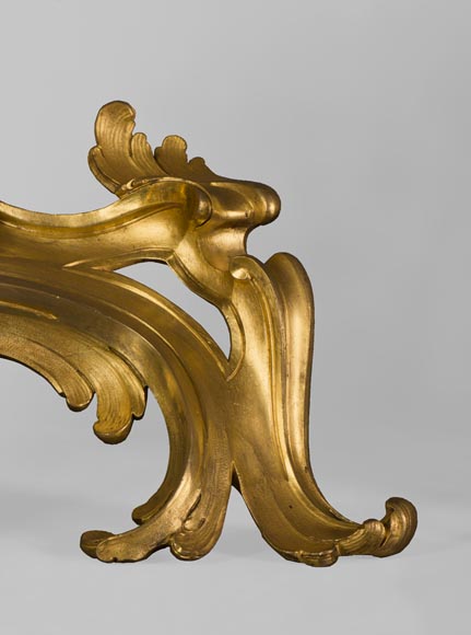 Superb pair of Louis XV period gilt bronze andirons with putti blowing soap bubbles, 18th-century original gilt-5